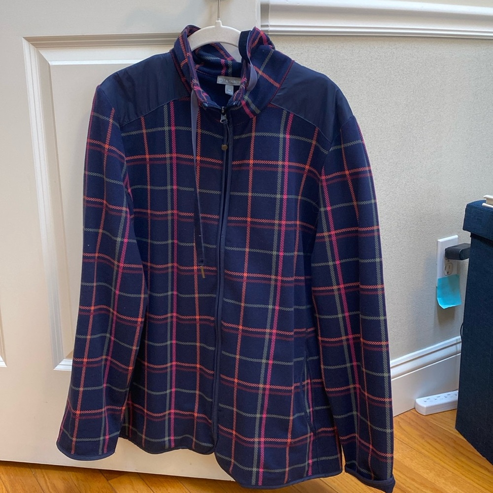 Only worn a couple times Talbots Navy Blue plaid zip up lightweight jacket